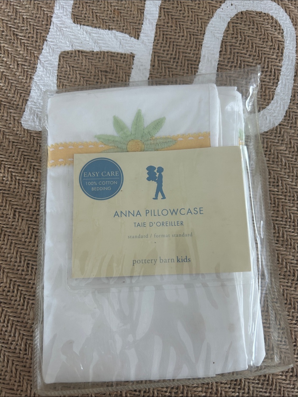 Pottery Barn Kids Standard pillowcase-Yellow Scallop & Green Floral Embroid